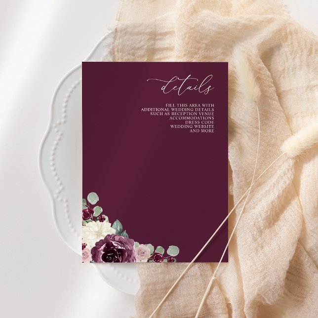 Elegant Modern botaniskt plommon Floral Wedding Tilläggskort (Elegant Modern Botanical Plum Floral Wedding Enclosure Card)