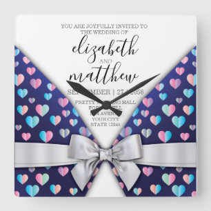 Elegant Modern Bow and Heart Speckles Design Fyrkantig Klocka