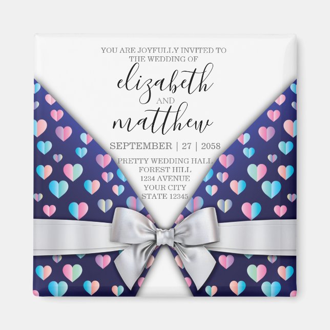 Elegant Modern Bow and Heart Speckles Design Magnet (Framsidan)