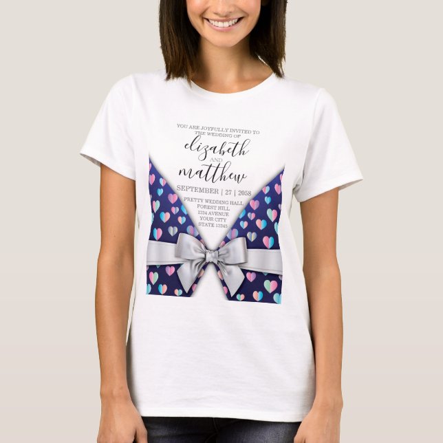 Elegant Modern Bow and Heart Speckles Design T Shirt (Framsida)