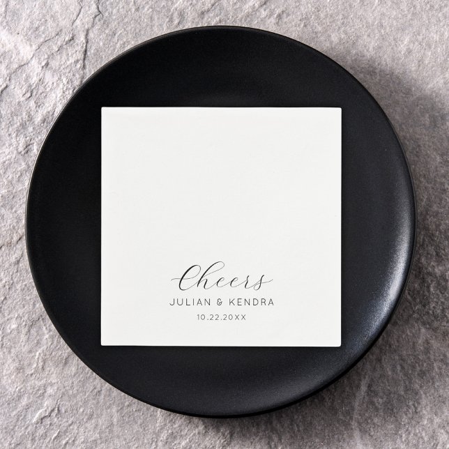 Elegant Modern Bröllop Black and White Pappersservett (Skapare uppladdad)