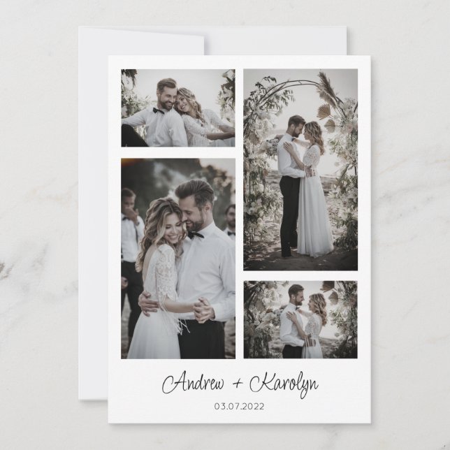 Elegant Modern bröllop fotokollage Tack Kort (Framsida)