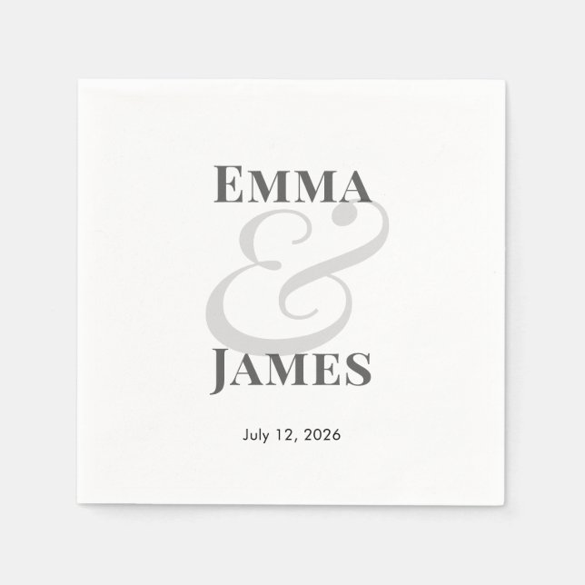 Elegant Modern Bröllop med Namn | Datum Cocktail Pappersservett (Framsidan)