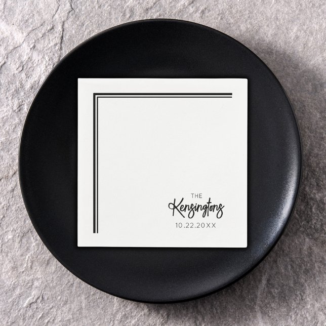 Elegant Modern Bröllop Svart och Vitt Pappersservett (Skapare uppladdad)