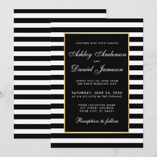 Elegant Modern Bröllop Svartvit stripe Inbjudan