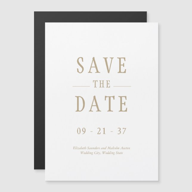 Elegant Modern Bröllop White Save Date Magnetisk Inbjudningskort (Fram/baksida)