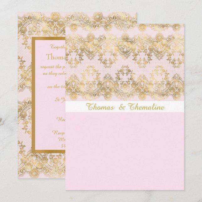 ELEGANT & MODERN BRöllops- RÖS VICTORIANSK DAMASK Inbjudningar (Fram/baksida)