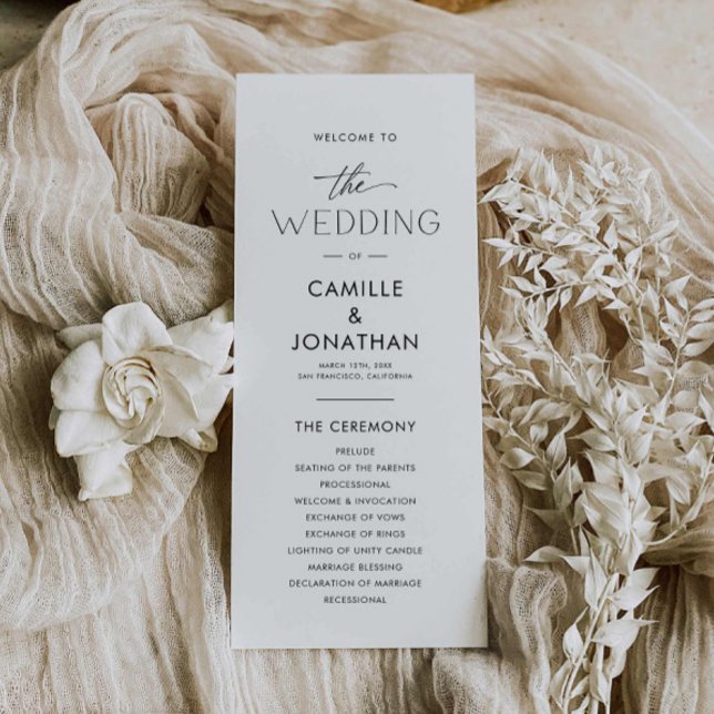 Elegant Modern Bröllopsprogram Program (Modern Minimalist Wedding Program )