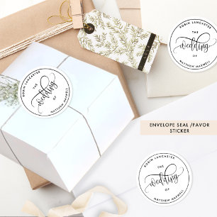 Elegant, modern bröllopssigill/Favor Runt Klistermärke