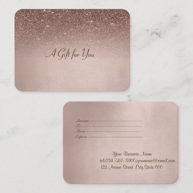 Elegant Modern Brun Glitter Rosguld Rabattkort (Fram/baksida)