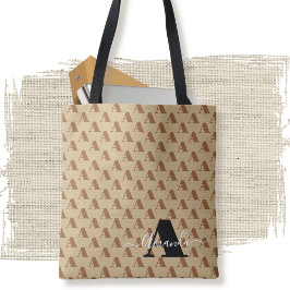 Elegant Modern Brun Vit Svart Monogram Skrift Tygkasse