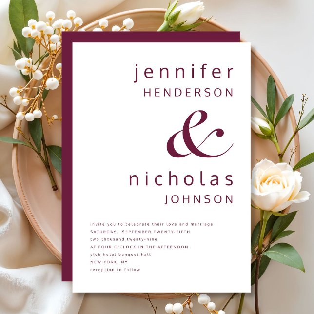 Elegant Modern Burgunder Bröllop Inbjudningar (Elegant Modern Burgundy Wedding Invitation)