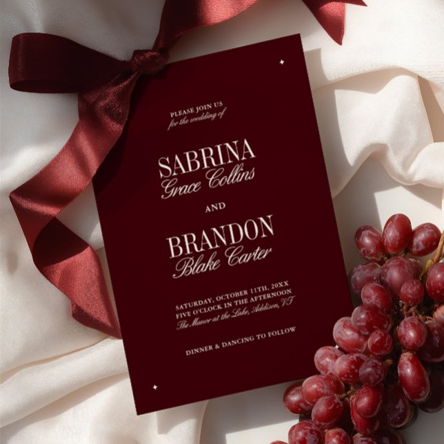 Elegant Modern Burgunder & Elfenbensvit Formell Br Inbjudningar (Elegant Modern Burgundy & Ivory Formal Wedding Invitation)