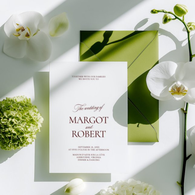 Elegant Modern Burgunder & Vit Bröllop Inbjudningar (Elegant Modern Burgundy & White Wedding Invitation)