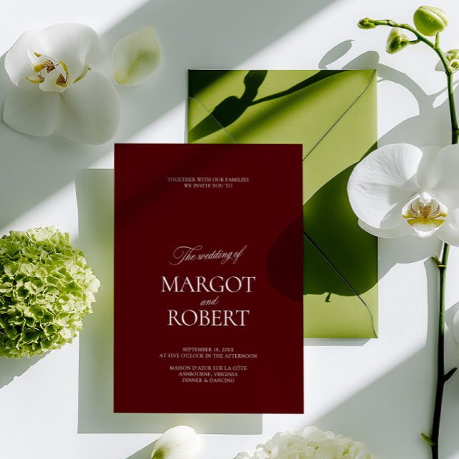 Elegant Modern Burgunder & Vit Bröllop Inbjudningar (Elegant Modern Burgundy & White Wedding Invitation)
