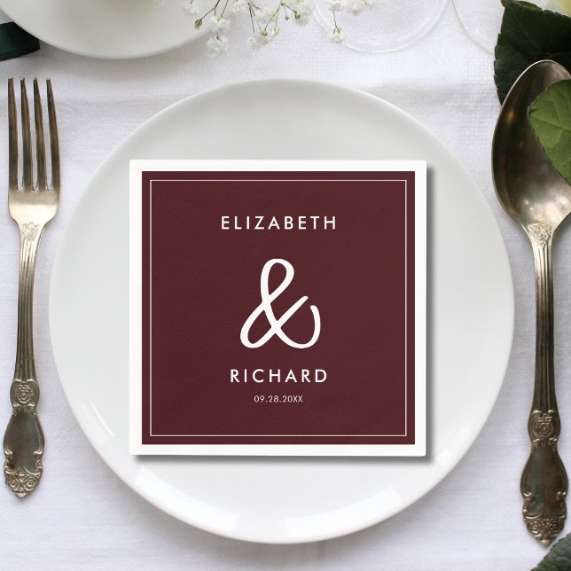 Elegant & Modern Burgunderröd Bröllop Pappersservett (Elegant modern burgundy wedding napkins add a refined touch to your table setting.)