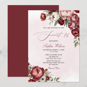 Elegant Modern Burgundy  Blommigt Söt 16 Inbjudningar