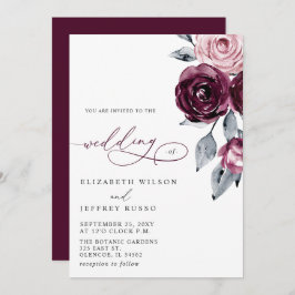 Elegant Modern Burgundy Floral Wedding Inbjudningar