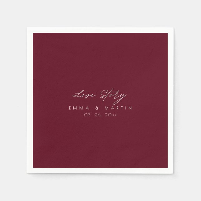 Elegant & modern Burgundy Script  Wedding Pappersservett (Framsidan)