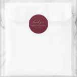 Elegant & modern Burgundy Thank you Wedding Runt Klistermärke<br><div class="desc">Modern Minimalist burgundy Wedding sticker with elegant script . Design features an handwritten font and modern minimalist design. To change details,  click "Personalize".</div>