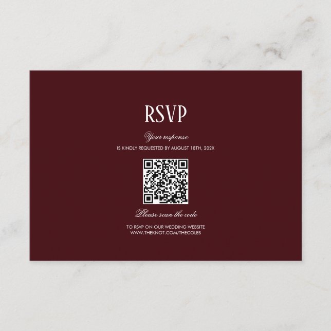Elegant Modern Burgundy Wedding QR Code RSVP Tilläggskort (Framsida)