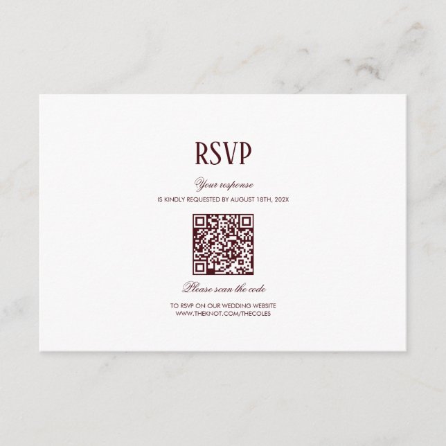 Elegant Modern Burgundy Wedding QR Code RSVP Tilläggskort (Framsida)