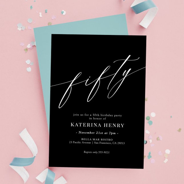 Elegant Modern calligrafi 50:e födelsedagen Inbjudningar (Skapare uppladdad)