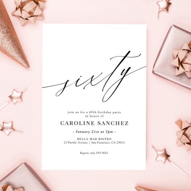 Elegant Modern calligrafi 60:e födelsedagen Inbjudningar (Skapare uppladdad)