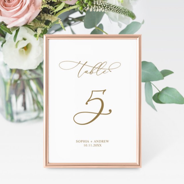 Elegant Modern calligrafi Bord 5 Bröllop Bordsnummer (Skapare uppladdad)