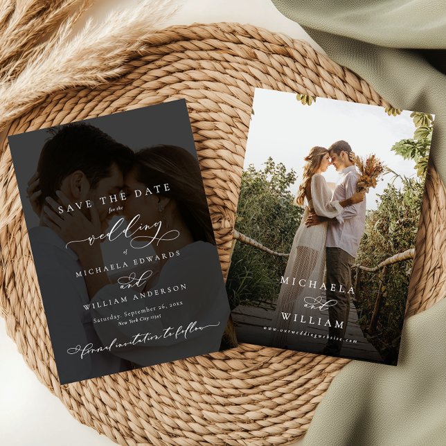 Elegant Modern Calligraphy 2-Photo Bröllop Spara Datumet (Skapare uppladdad)