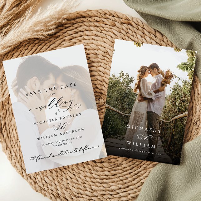 Elegant Modern Calligraphy 2-Photo Bröllop Spara Datumet (Skapare uppladdad)