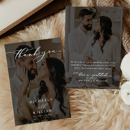 Elegant Modern Calligraphy 2-Photo Bröllop Tack Kort