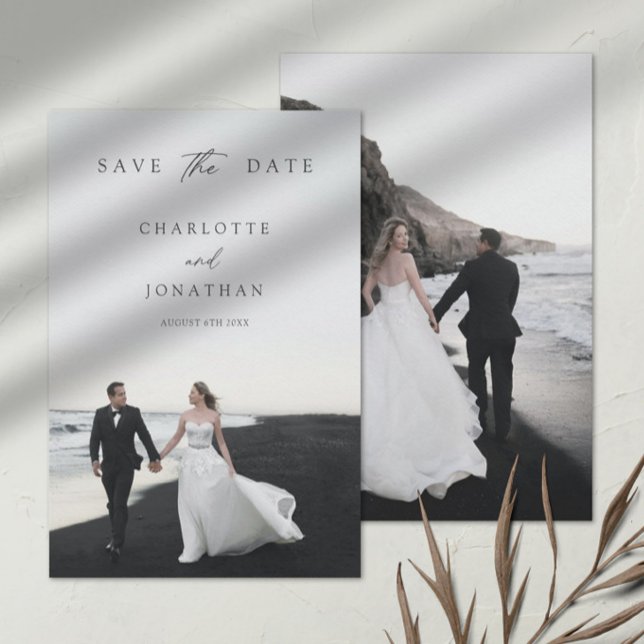 Elegant Modern Calligraphy 2 Photos Bröllop Spara Datumet (Skapare uppladdad)