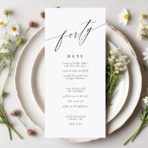Elegant Modern Calligraphy 40 Birthday Menu