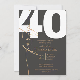 Elegant Modern Calligraphy 40th Adult Birthday Inbjudningar