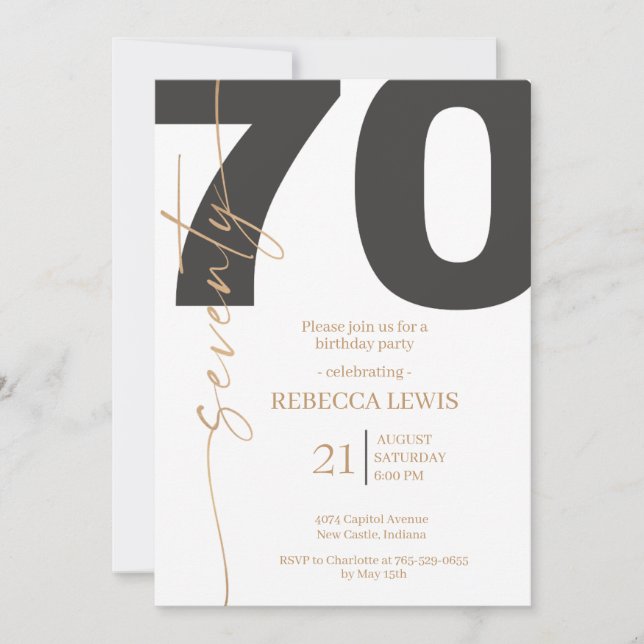 Elegant Modern Calligraphy 70th Adult Birthday Inbjudningar (Framsida)