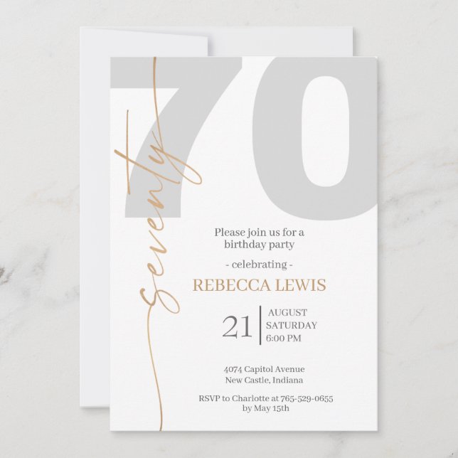 Elegant Modern Calligraphy 70th Adult Birthday Inbjudningar (Framsida)