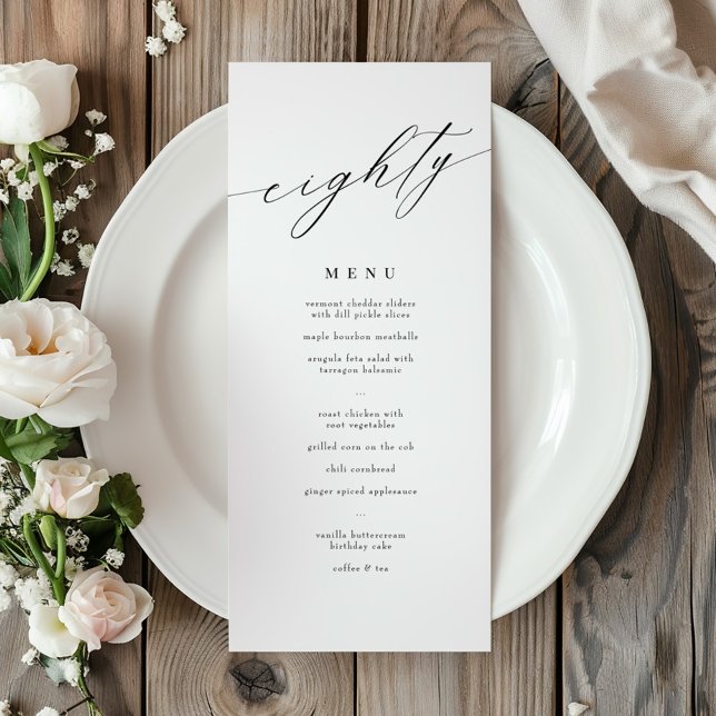 Elegant Modern Calligraphy 80 Birthday Menu Meny (Skapare uppladdad)