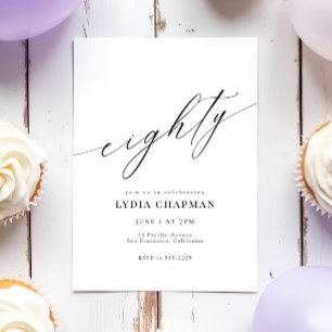 Elegant Modern Calligraphy 80:e Födelsedagsfesten Inbjudningar