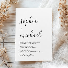 Elegant Modern Calligraphy Black & White Bröllop Inbjudningar