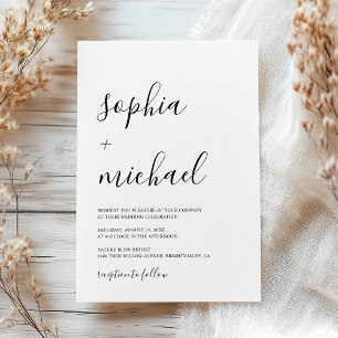 Elegant Modern Calligraphy Black & White Bröllop Inbjudningar