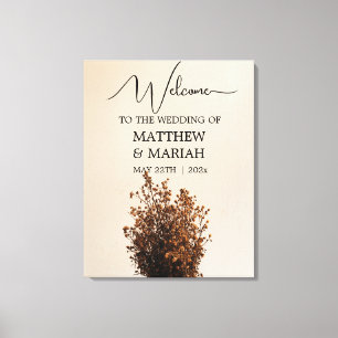 Elegant Modern Calligraphy Blommigt Bröllop Välkom Canvastryck
