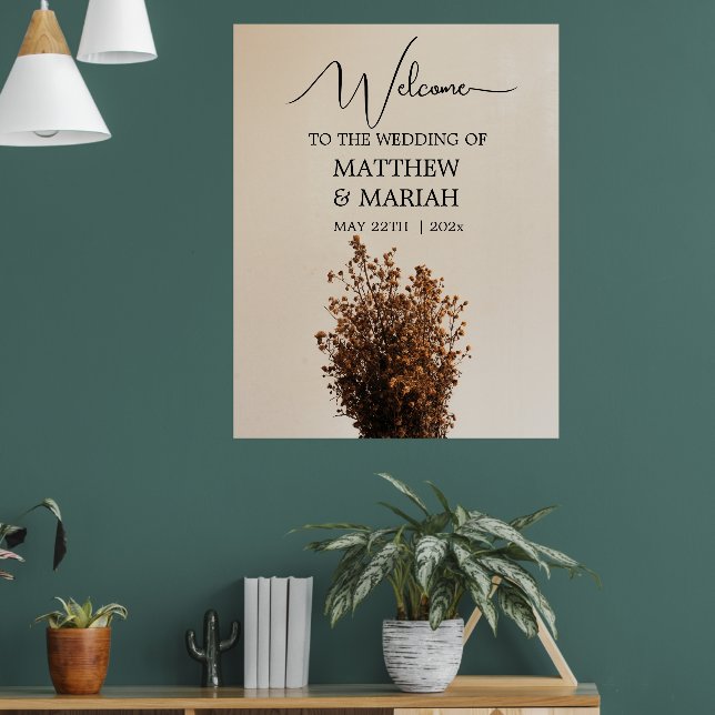 Elegant Modern Calligraphy Blommigt Bröllop Välkom Poster (Vardagsrum 1)