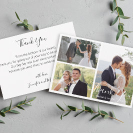 elegant modern calligraphy bröllop fotocollage tack kort