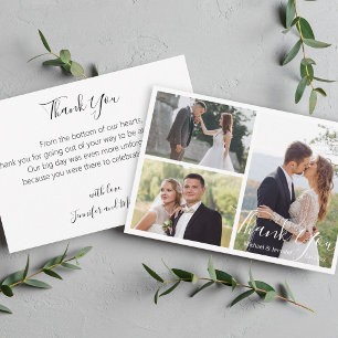 elegant modern calligraphy bröllop fotocollage tack kort