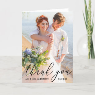 Elegant Modern Calligraphy Bröllop Photo Fold Tack Kort