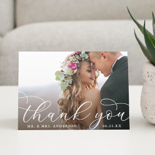 Elegant Modern Calligraphy Bröllop Photo Fold Tack Kort