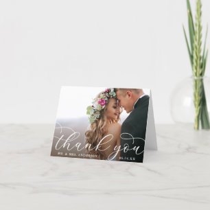 Elegant Modern Calligraphy Bröllop Photo Note Tack Kort