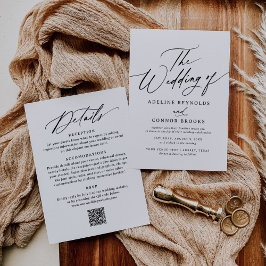 Elegant Modern Calligraphy Bröllop QR-kod Inbjudningar