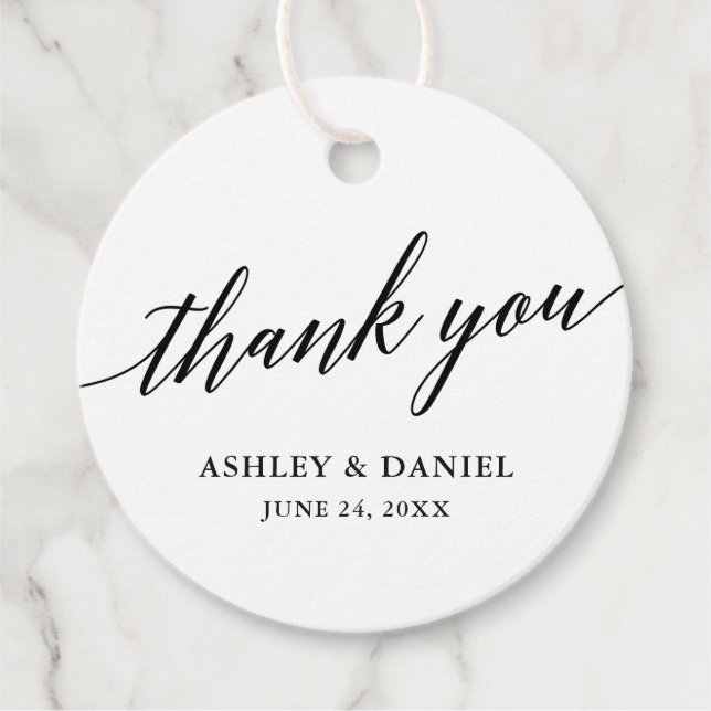 Elegant Modern Calligraphy Bröllop Tack Gåvor Etiketter (Framsida)